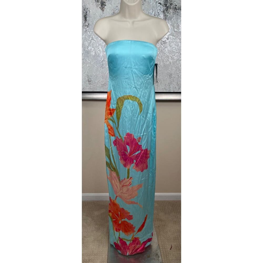 RETROFETE Vivi Strapless Floral Satin Blue Maxi Dress Size XS - Picture 4 of 10